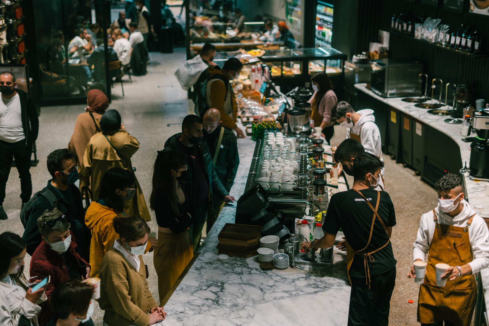 Crowded Coffee Shop Counter